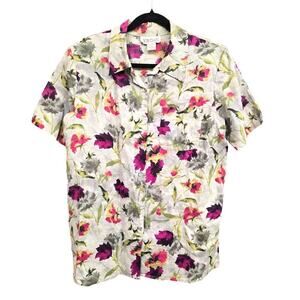 Soft Surroundings Jordan VTG 100% Linen Watercolor Floral Button Down Shirt M